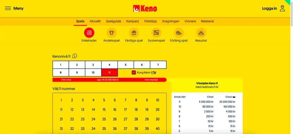 Spela Keno och Lotto online Spela Keno